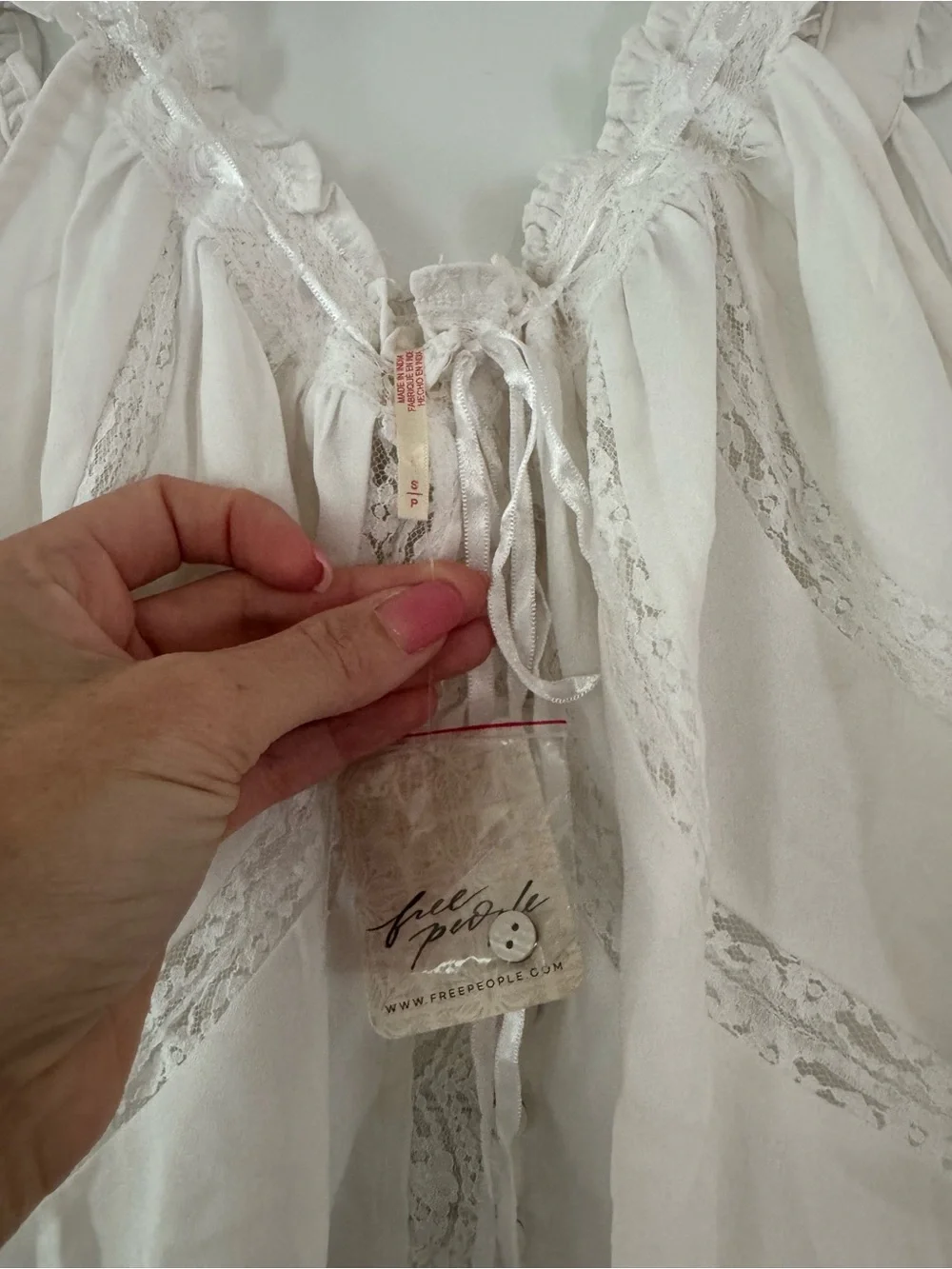 Free People Ivory Ruffled Lace-Trim Camisole